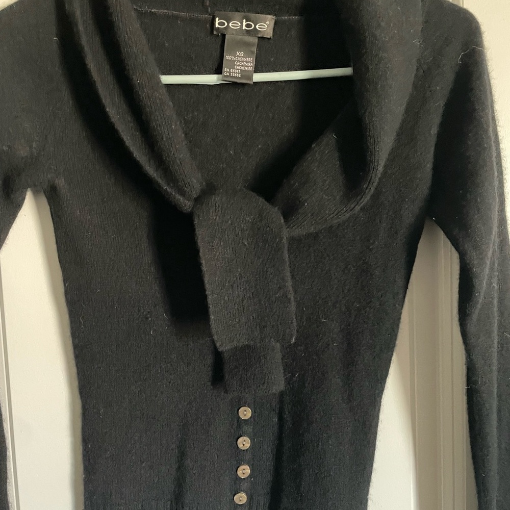 Bebe Black Cashmere Cowl Neck Sweater